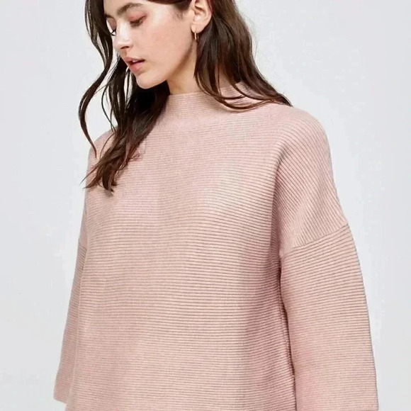 Ellison light pink lightweight mock  neck wide sleeve sweater L - Picture 1 of 5